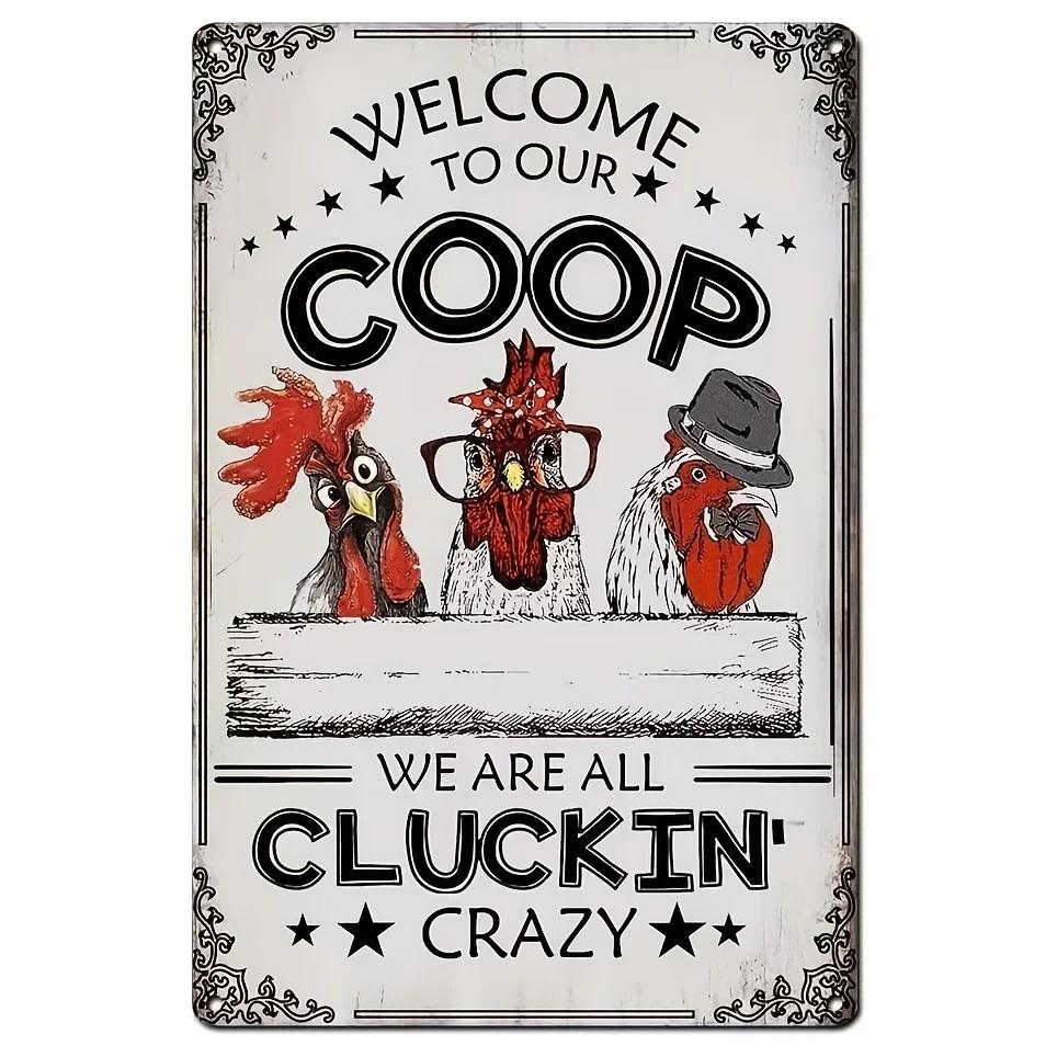 Вывеска «Сумасшедший курятник» в стиле ретро, ​​металлическая табличка «Добро пожаловать», забавный фермерский дом, идеально подходящий для курятника или кухни, идеальный подарок для фермы, настенный декор