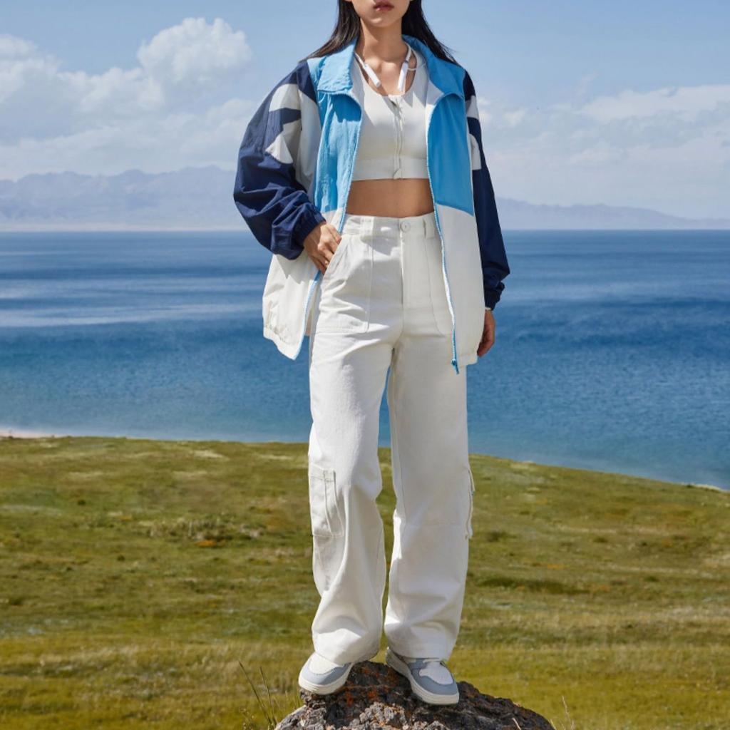 Anta Color Block Zip-Up Long Sleeve Woven Jacket Unisex Outerwear Blue 152238601-1