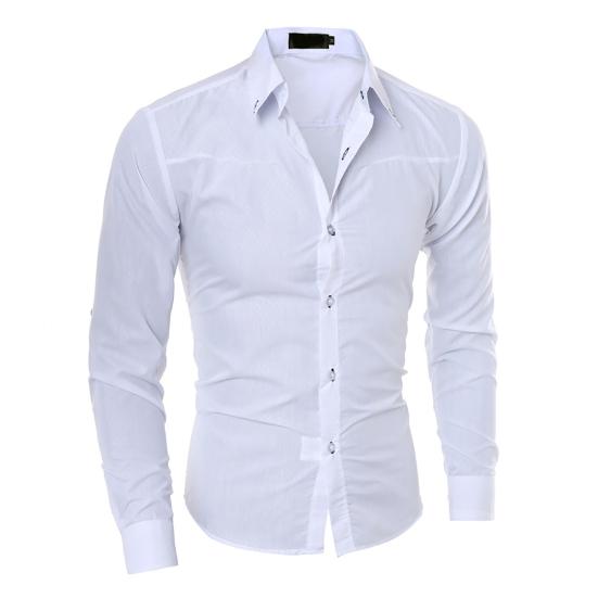 Lapel Long Sleeve Single-breasted Men Shirt Slim Fit Solid Color Business Dress Shirt Top Daily Clothing