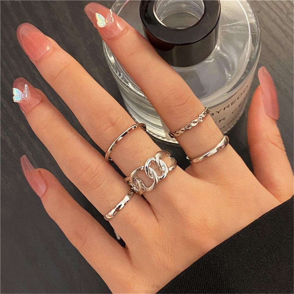 iF ME Punk Vintage Silver Color Poker Billiards Ring Set for Women Gothic Heart Anillos Hip Hop Y2k Korean Fashion Male Gift Jewelry