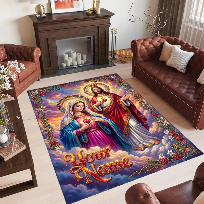 Valentine Love Theme Crystal Velvet Rug Personalized Custom Name Text Soft Floor Mat Home Decor