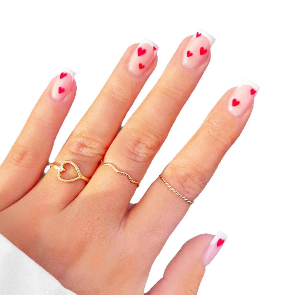 Valentine's Day Heart & Stripe Nail Art Stickers - Short Press-On French Manicure