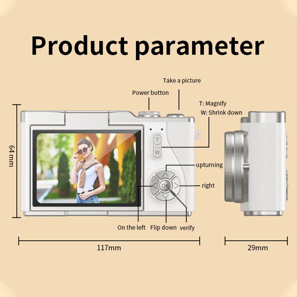 4K Digital Camera 48MP Compact Small Camera 8X Zoom Video Camcorder 180 Flip Screen Vintage Camera for Teens Adult Beginner