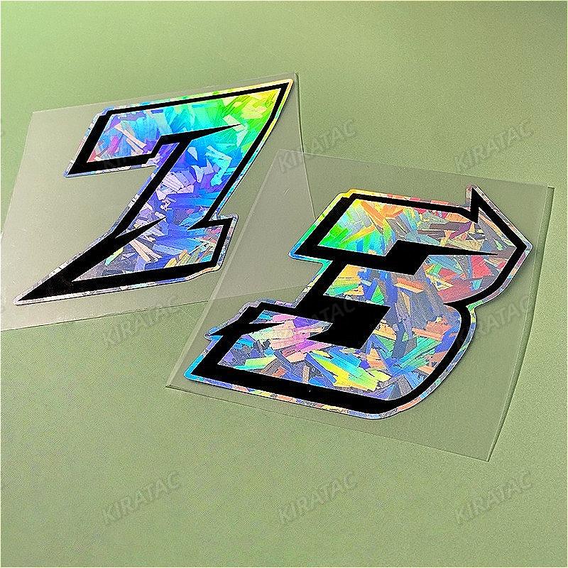 1PC Holographic Carbon Arabic Numbers Motorcycle Sticker Waterproof for Scooter Motorbike Front Fairing Bicycle Vinyl Decals