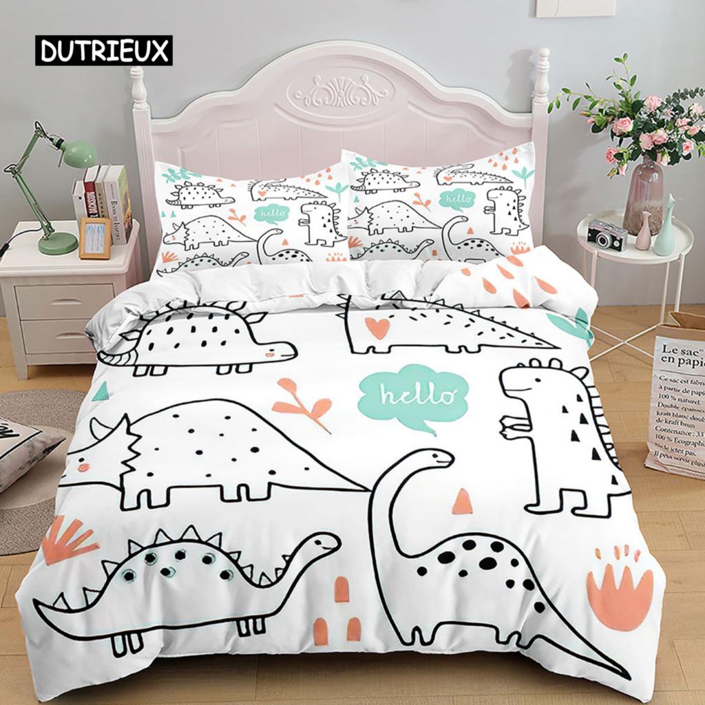 Пододеяльник с изображением динозавра из мультфильма, комплект постельного белья для мальчиков и девочек с изображением животных 3D Kawaii, мягкий пододеяльник из микрофибры с застежкой-молнией