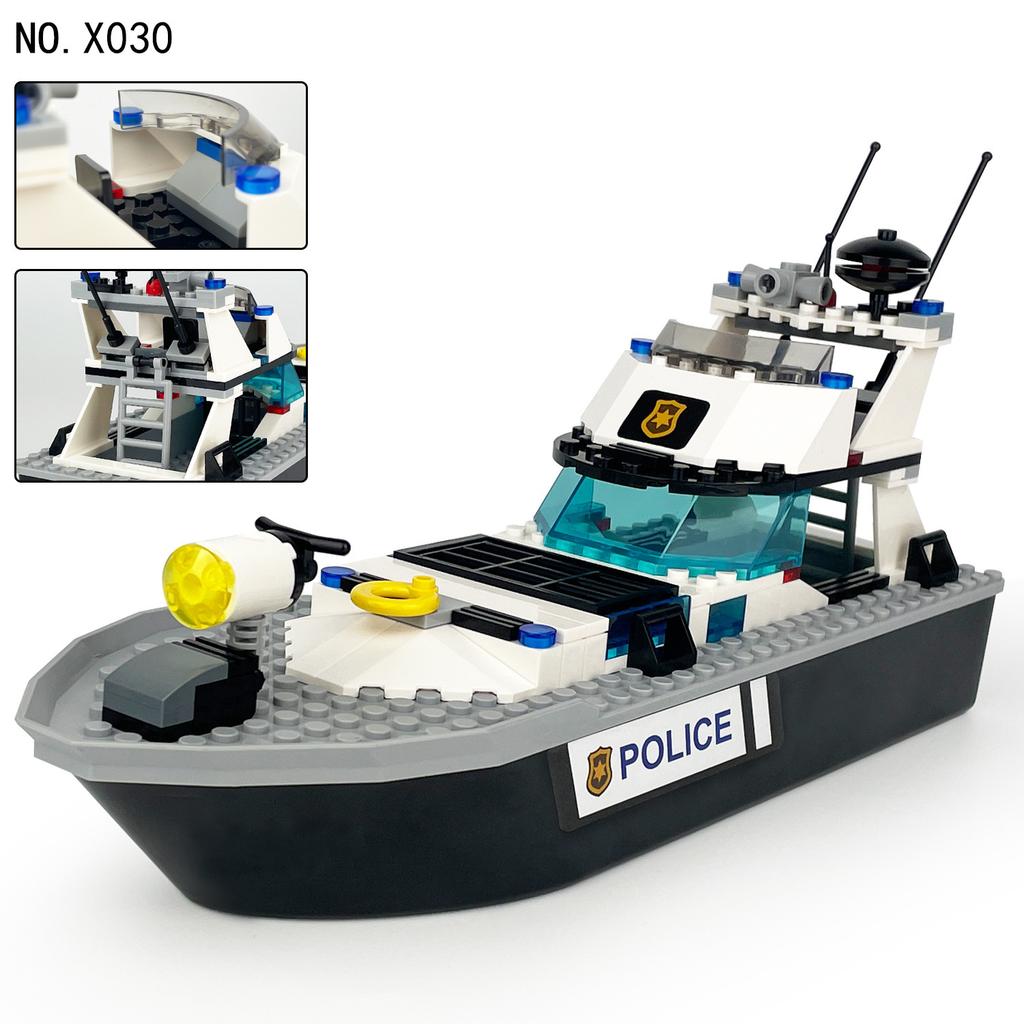 X030 Шторм Патрульный катер на море Детский конструктор из мелких деталей Игрушка Большой катер Фигурка