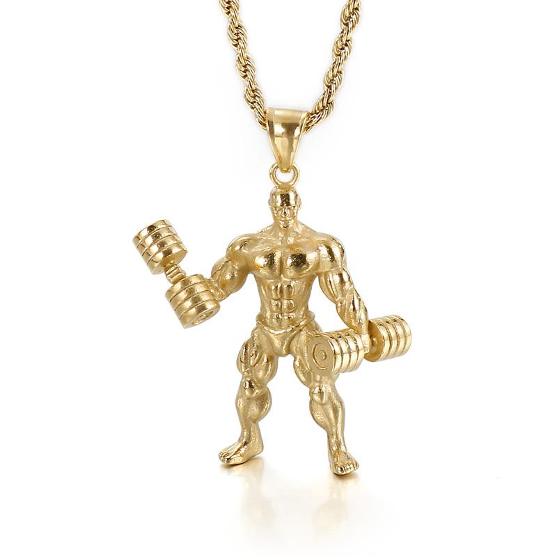 Men Gym Bodybuilder Pendant Necklace Muscle Fitness Expert Sports Necklace