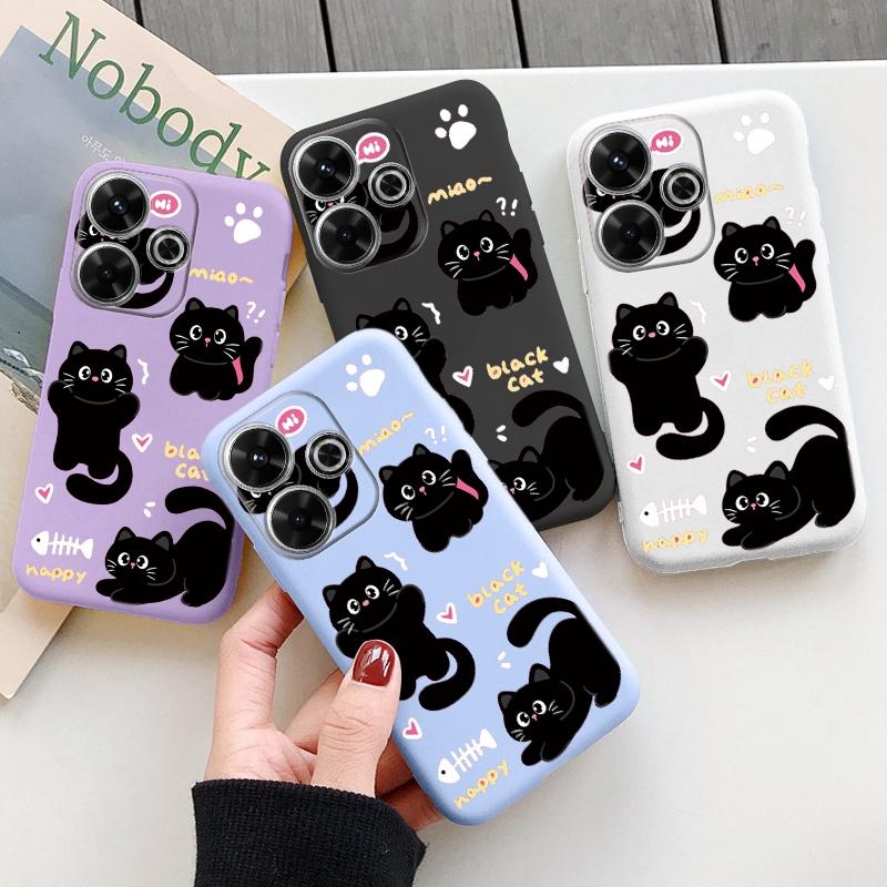 Мягкий силиконовый чехол Cat для Xiaomi Redmi Note 13 Pro 13C 14T Poco C65 Samsung A55 A35 M35 S24 Plus Huawei Honor 200 Lite iPhone Realme противоударный чехол