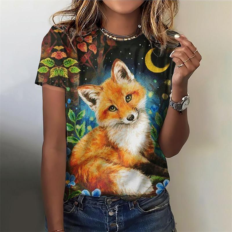 Fox Printed Kids Adult T-shirt Summer Women's and Men's Casual Outdoor Girl and Boy Short Sleeve Tees Top Pullover