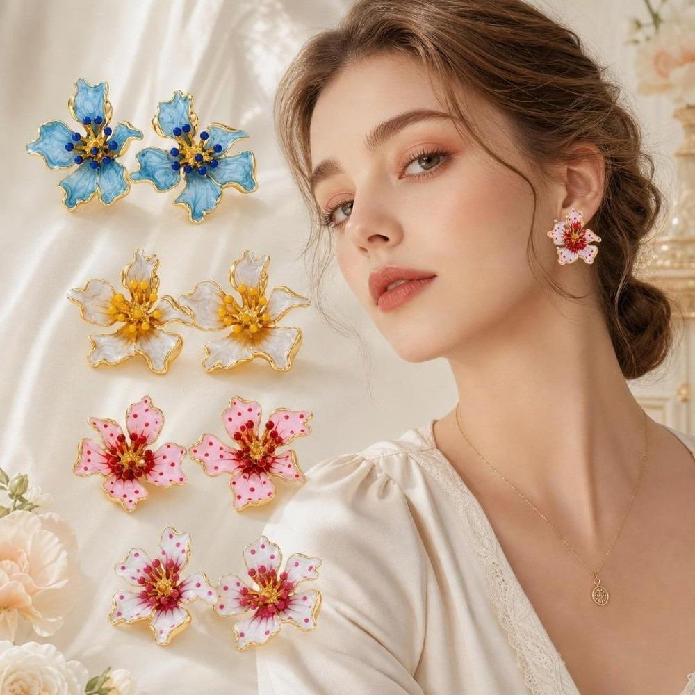 Retro Irregular Stud Earrings High-End Finish Enamel Flower Petal Earrings Vacation Travel