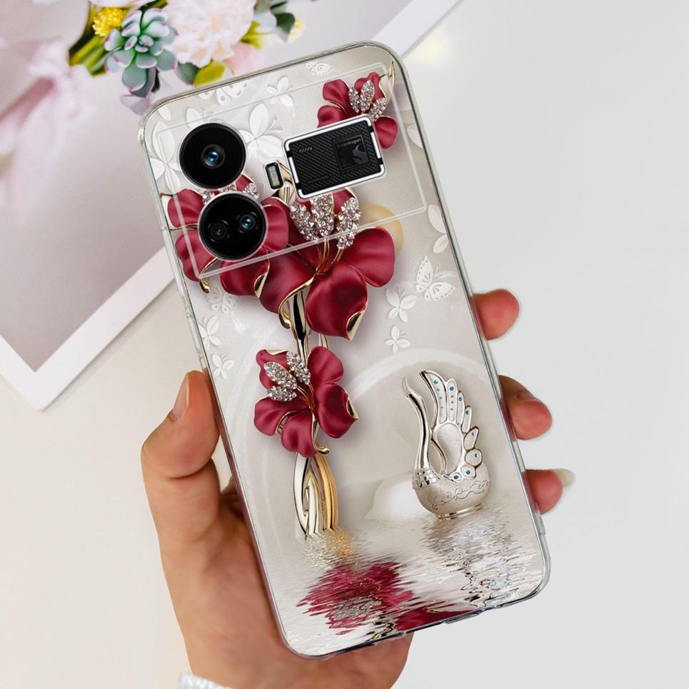 For Realme GT5 Case Clear Silicone Soft TPU Cover For OPPO Realme GT 5 RealmeGT5 Cases Flower Marble Jelly Bumper Coques