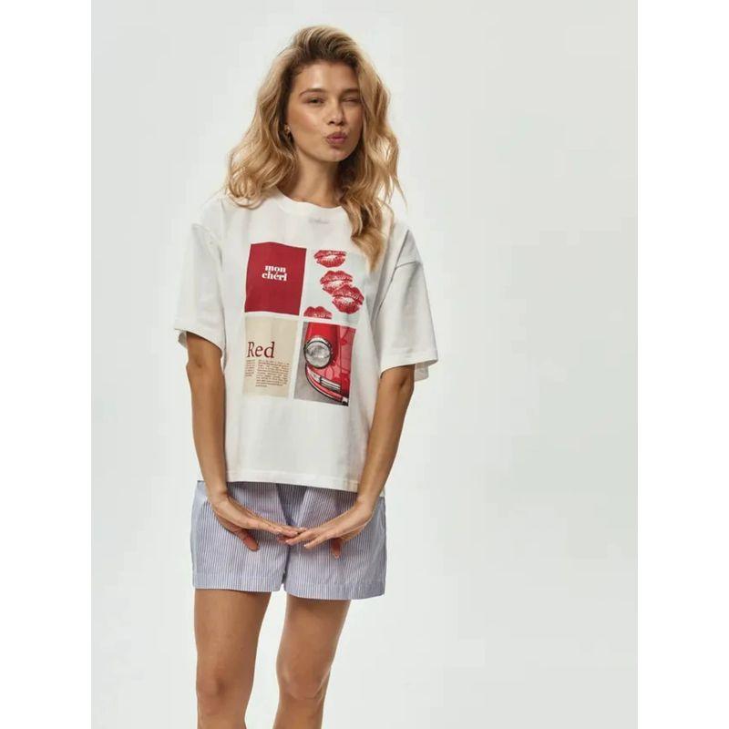 Loose Printed T-shirt European and American New Fashion Loose Print Casual All-matching Round Neck T-shirt Top