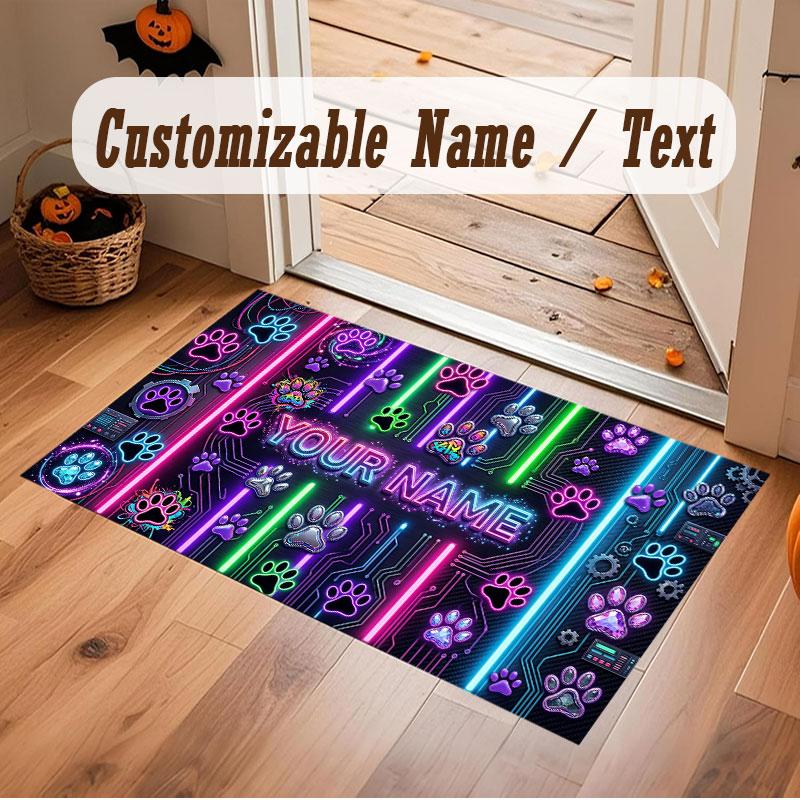 City Cyberpunk Theme Crystal Velvet Floor Rug Personalized Custom Name Text Warm Carpet Home Decoration