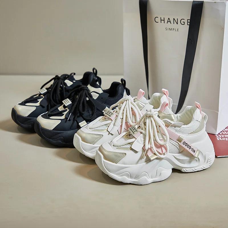 Женская спортивная обувь Толстая подошва Повседневные массивные кроссовки Сетчатые дышащие кроссовки Спортивная повседневная обувь для бега Zapatillas De Mujer