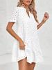 Women's Eyelet Lace Babydoll Dress Short Sleeve V Neck Flowy Summer Tunic Dress