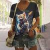2024 New Women T-Shirt Rockin' Cat Print Top Plus Size Summer Women's Trending Clothing Fashion Short Sleeve Shirt Crew Tee