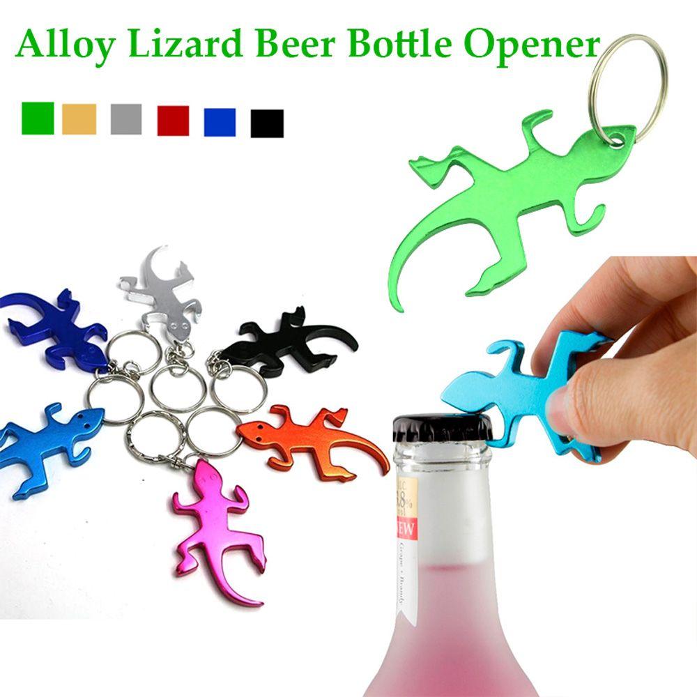 Cartoon Novelty Lizard Shape Keychains Beer Aluminum Bottle Opener Keys Ring Openers Corkscrew