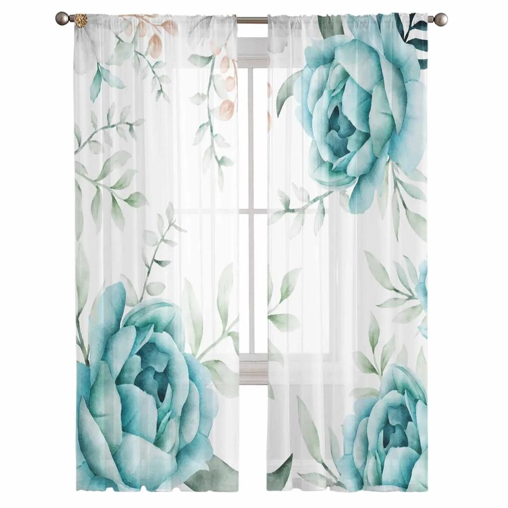 Летние Растения Цветы Акварельные Прозрачные Шторы Для Гостиной Кухни Шторы Для Спальни Тюль Вуаль Шторы
