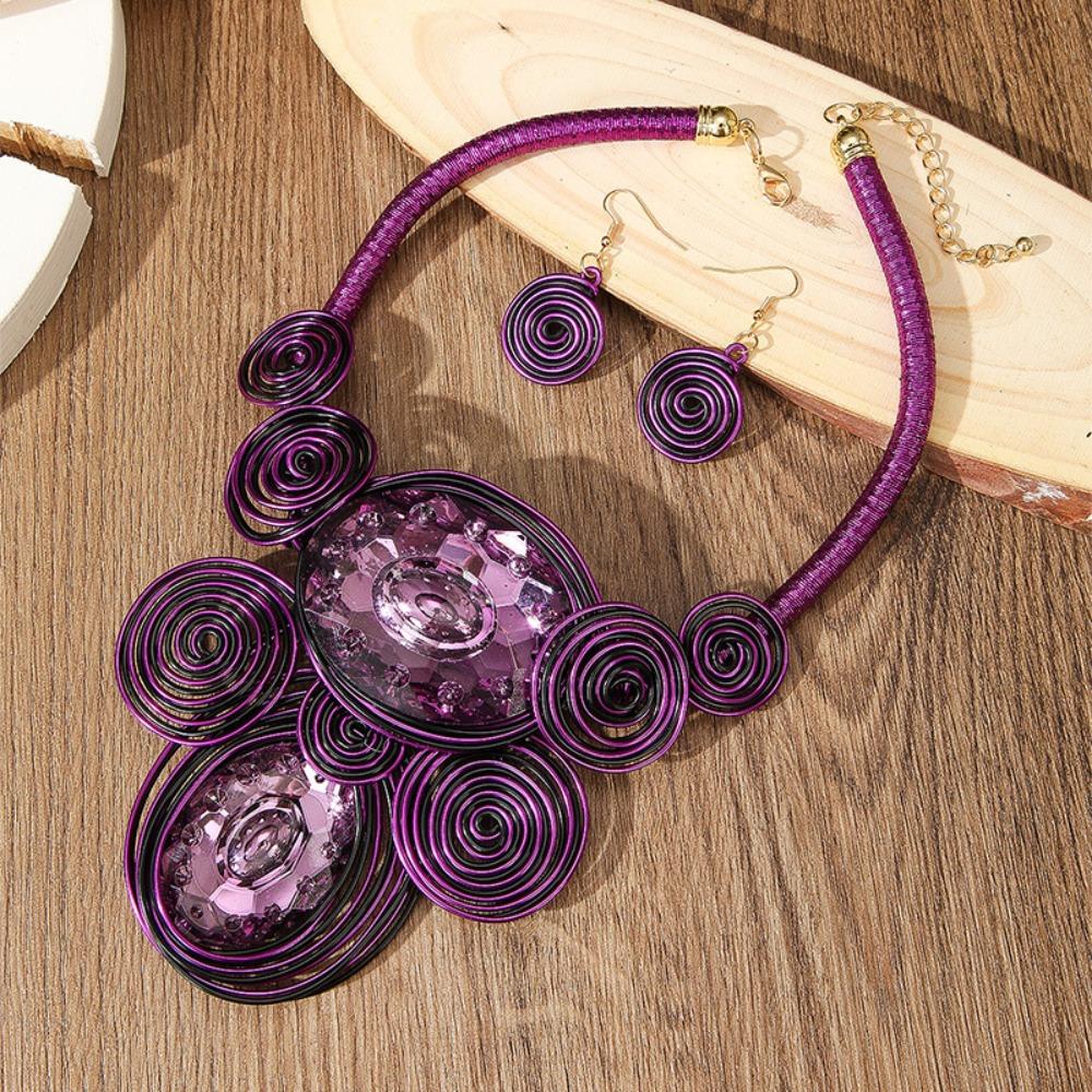Crystal Gem Statement Necklace Earring Set Irregular Woven Accessories Vintage Beads Necklaces Handmade Neck Chains for Women