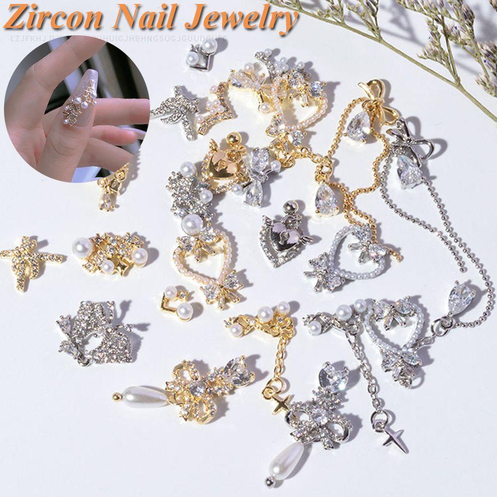 Butterfly Bow Nail Rhinestones Zinc Zinc Alloy Pendant Chain Nail Art Decorations Heart Nail Zircon Jewelry