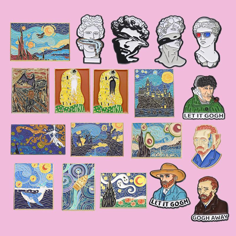 Premium Quality Artistic Character Brooches Set Featuring Colorful Enamel Coating For Eye-catching Decorative Pieces