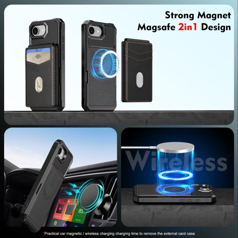 Для кошелька Magsafe Держатель для карт Кожаный чехол Для iPhone 16E 16 Plus 15 14 13 12 11 Pro Max Магнитная защита Подставка Чехол для телефона