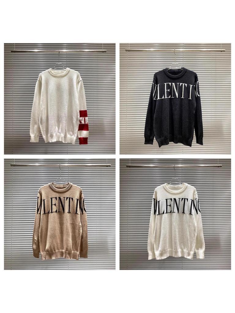 VT Valentino Унисекс вязаный свитер: 25 стилей, Свободный крой, Круглый вырез, Жаккардовый логотип-буква на груди.