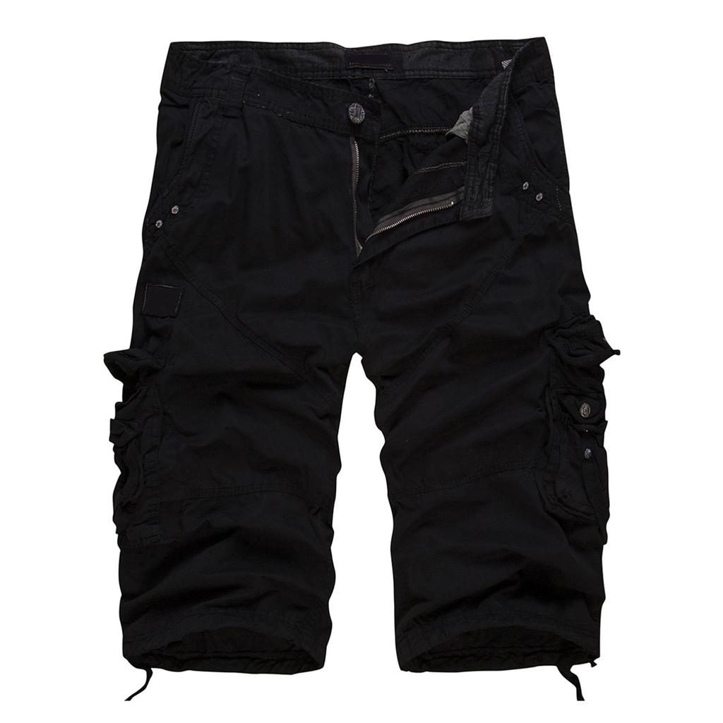 Men's Summer Multi-Pocket Cargo Shorts Men's Casual Fashion Solid Color Loose Cargo Shorts