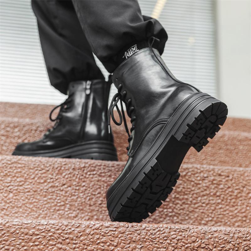 Черные ботинки Martin в британском стиле средней высоты, мужские осенние ботинки в стиле ретро на платформе в корейском стиле, локомотивные ботинки для инструментов, прилив 14406-J
