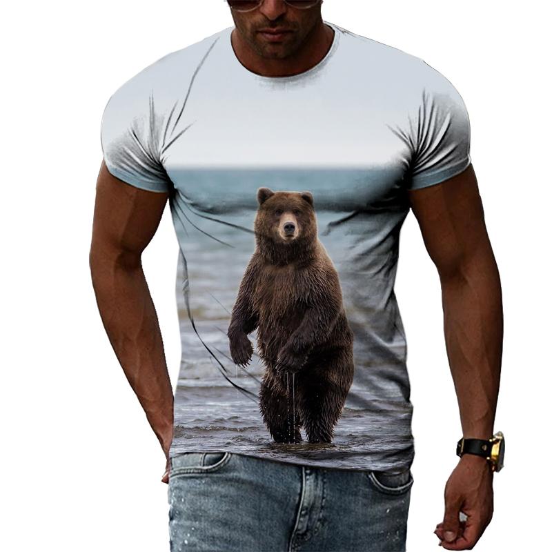Летние оригинальные футболки с изображением медведя и животного, мужские повседневные футболки с интересной индивидуальностью и круглым вырезом с 3D принтом и короткими рукавами, уличная одежда