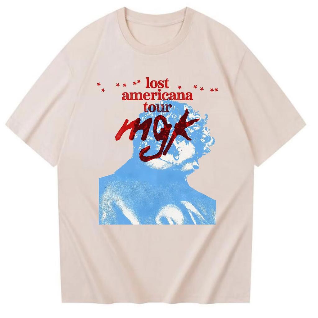 Mgk Lost Americana Tour 2026 Весна лето новая Модная футболка с круглым вырезом Харадзюку y2k С коротким рукавом Повседневная рубашка для фанатов Подарок