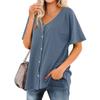 Women's T Shirt Tee Solid Color Women's Shirts V Neck Short Sleeve Button Up Tunic Tops Blouse
