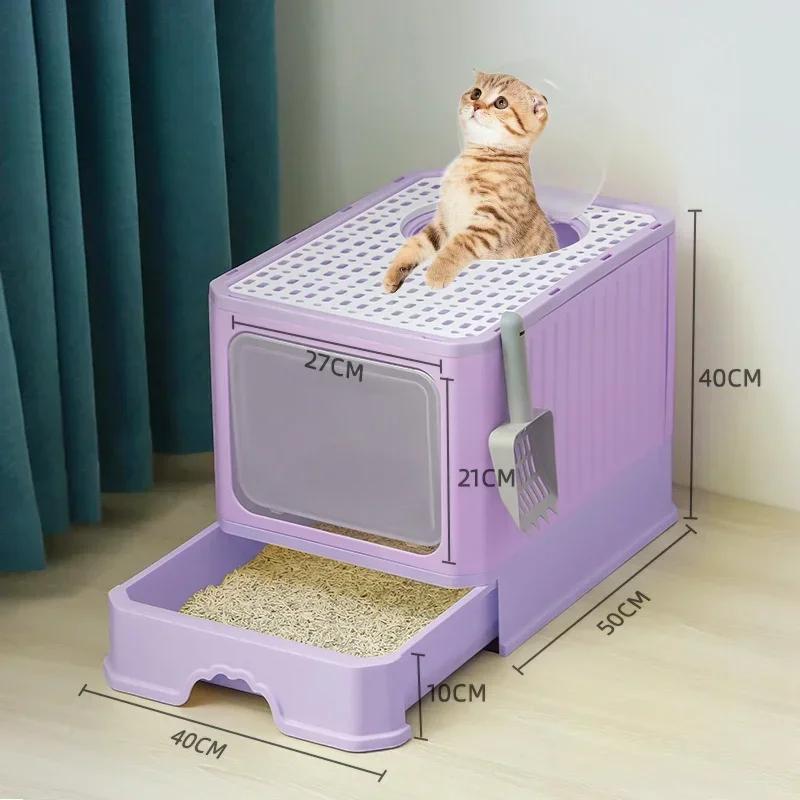 Totally Closed Anti-Splash Cat Litter Box Extra Large Drawer Type Detachable Odor Removal Household Cat Toilet Sandbox Daily Use