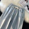 Fleece thickened jeans women's clothing, autumn and winter clothing, new student handsome elastic waist straight trousers