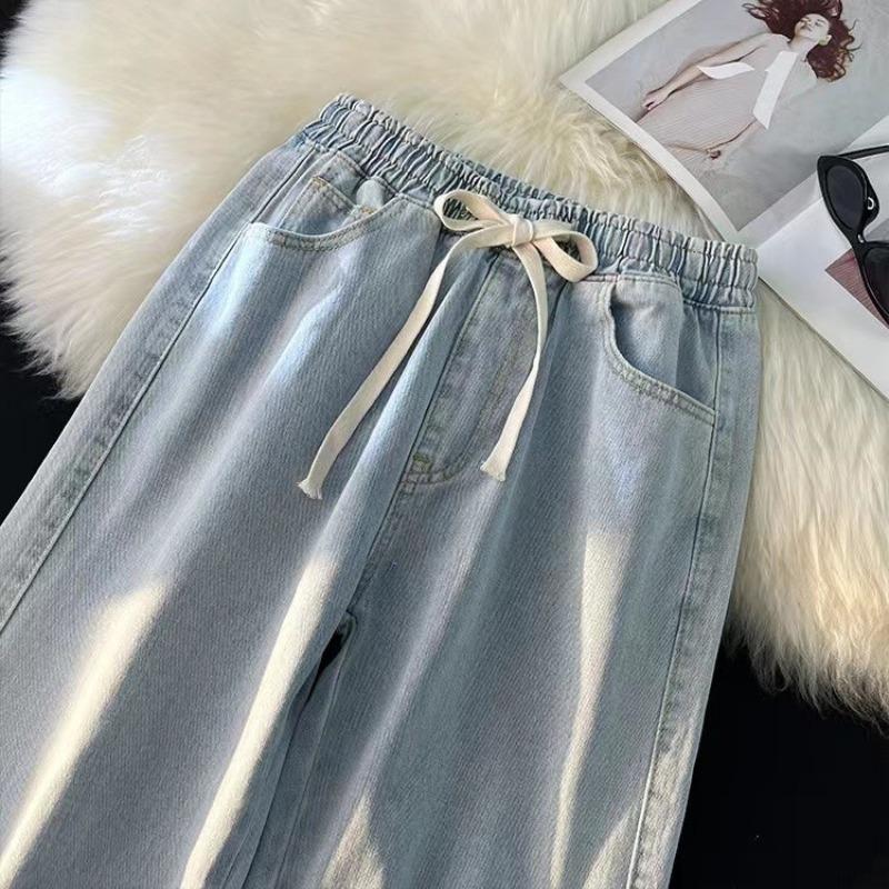 Fleece thickened jeans women's clothing, autumn and winter clothing, new student handsome elastic waist straight trousers