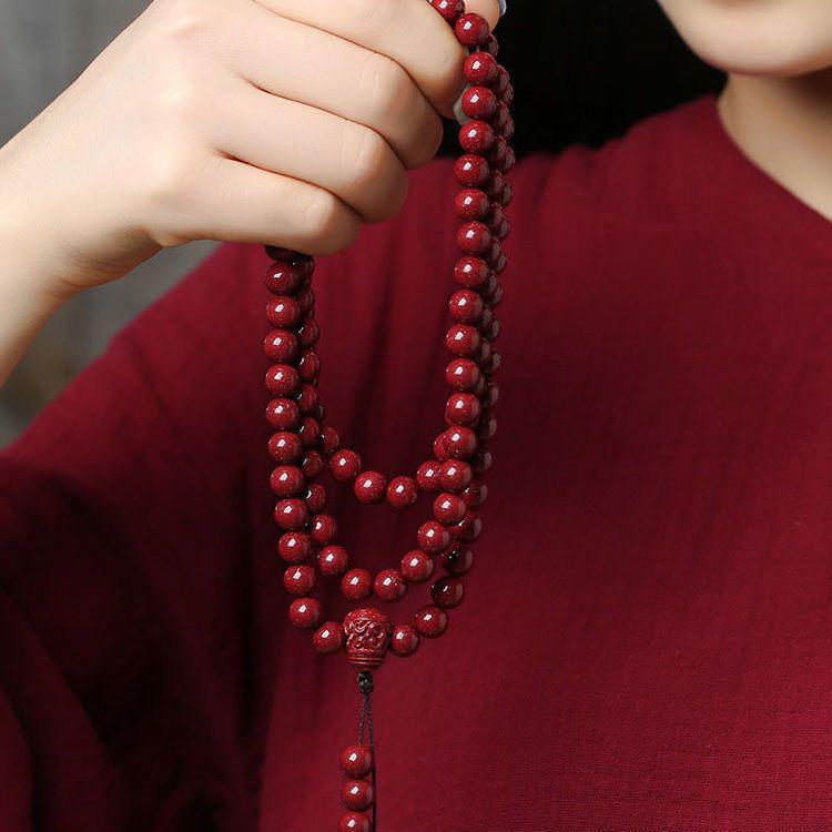 Подлинные киноварные буддийские четки из 108 бусин для ношения как ожерелье или браслет для мужчин и женщин