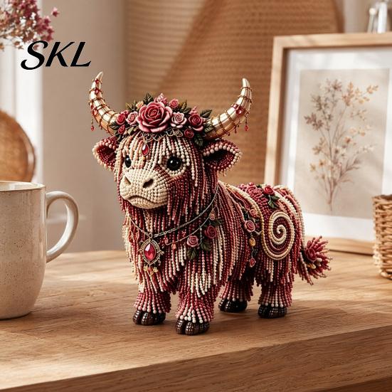 Artistic Home Decor Craft Highland Cow Bead Kit, Mythical DIY Tiny Complete Crafting Set 3D Beaded Animal, Art Project for Adults Teens Handmade Gift