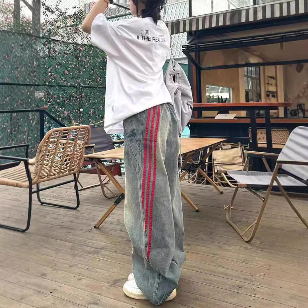 Широкие джинсы в полоску в стиле унисекс в американском стиле в стиле ретро