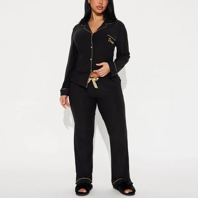 Комплект из двух предметов: однотонная рубашка с длинным рукавом и длинные брюки для женщин, пижама для осени и зимы