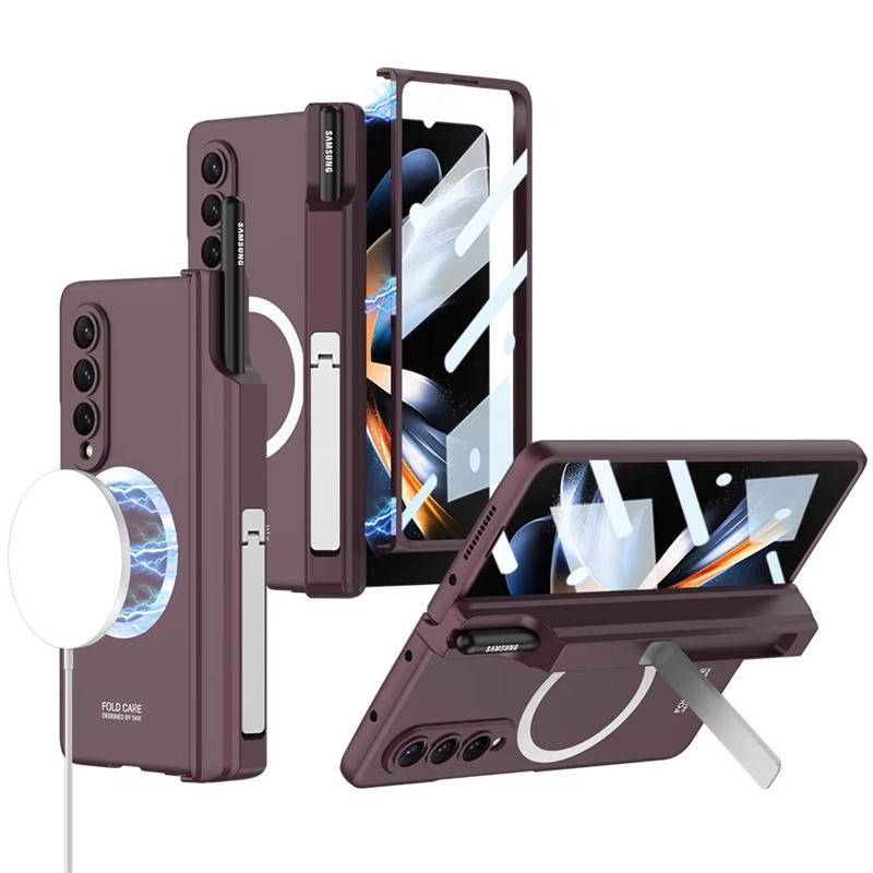 Для Samsung Galaxy Z Fold 7 6 5 4 3 5G Чехол Magsafe Беспроводная зарядка Магнитный шарнир Держатель для ручки Подставка Защитная пленка для экрана Чехол