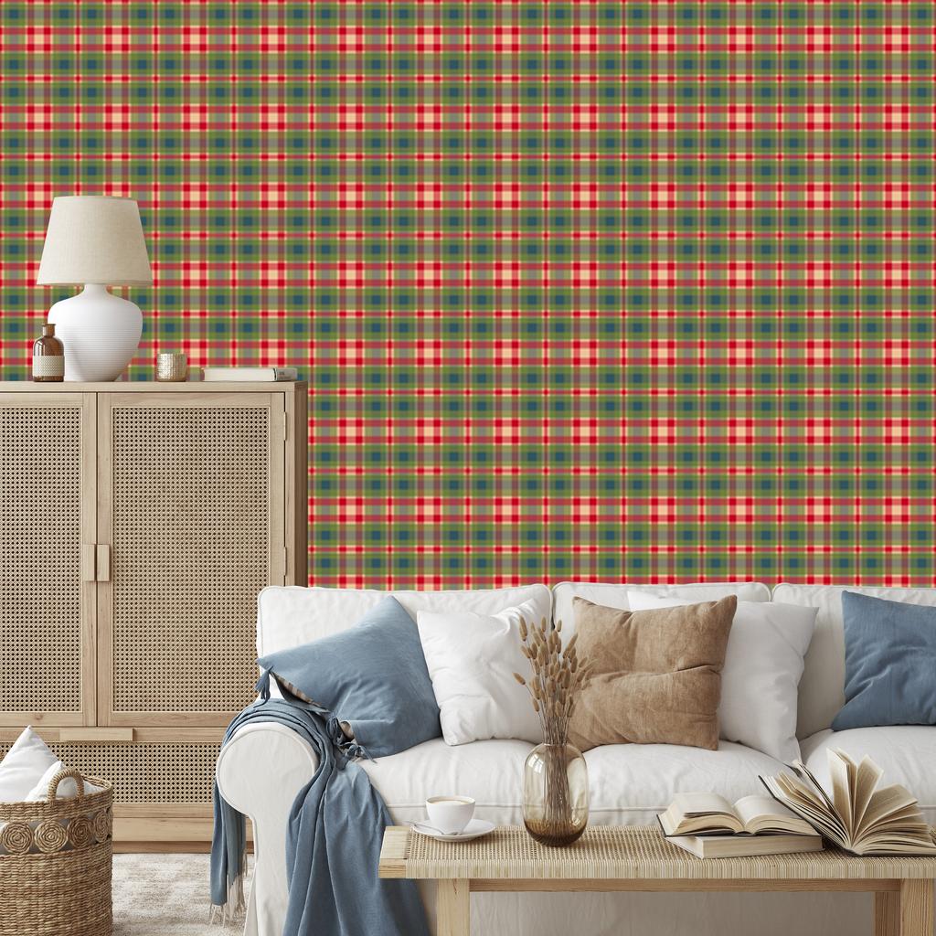 Christmas Autumn Plaid Wallpaper Red, Orange and Brown 50x1000
