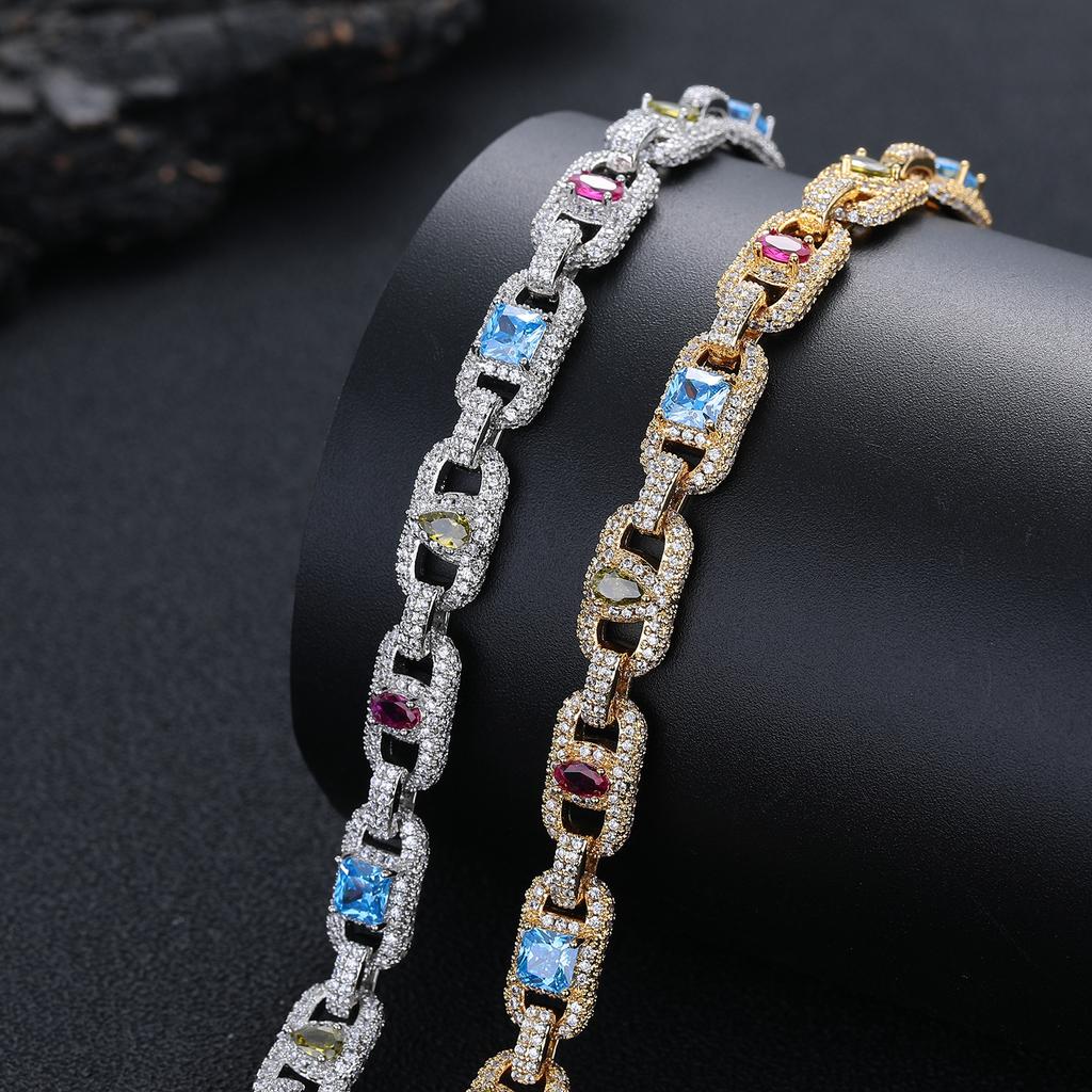 European and American hip-hop style color zircon geometric chain 1111 spring Xiaoxiangfeng full of men's and women's colored jewelry accessories