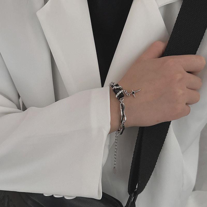 Браслет из титановой стали с плетением в виде звезды для мужчин, новый минималистичный дизайн, универсальный и не выцветающий аксессуар в подарок