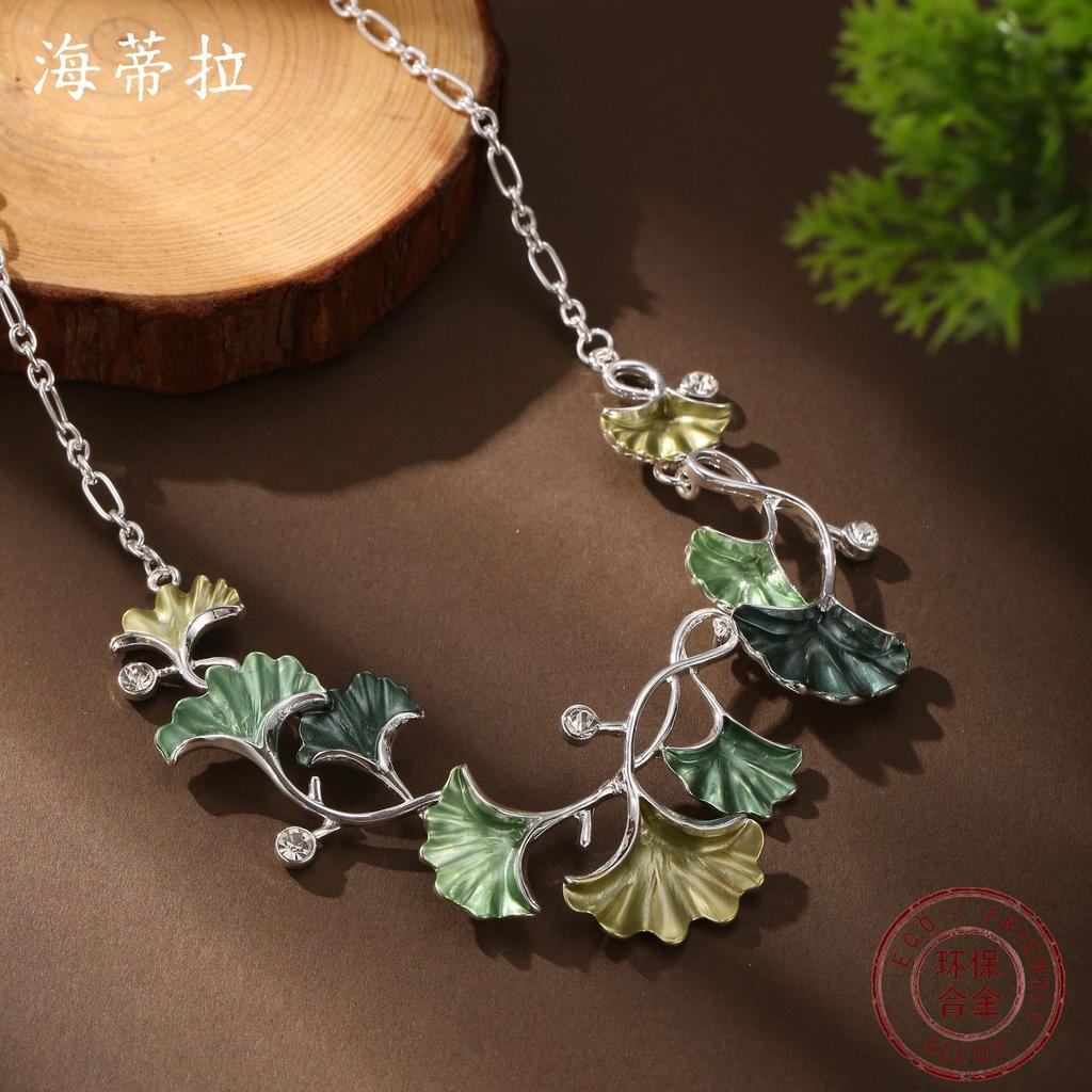 Новое Эмалевое Цветное Геометрическое Ожерелье Гинкго Билоба Женское Высокое Чувство Необычное Ожерелье Гинкго Билоба