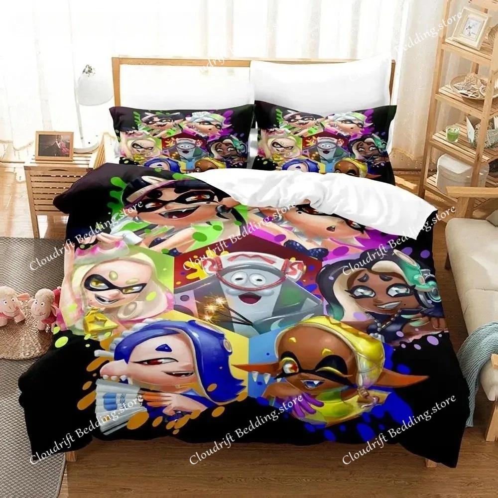 Кавайный Игровой Набор Постельного Белья Splatoon 3 Односпальный Полуторный Двуспальный Queen King Размерный Набор Постельного Белья Для Взрослых Мальчиков Пододеяльник Комплекты