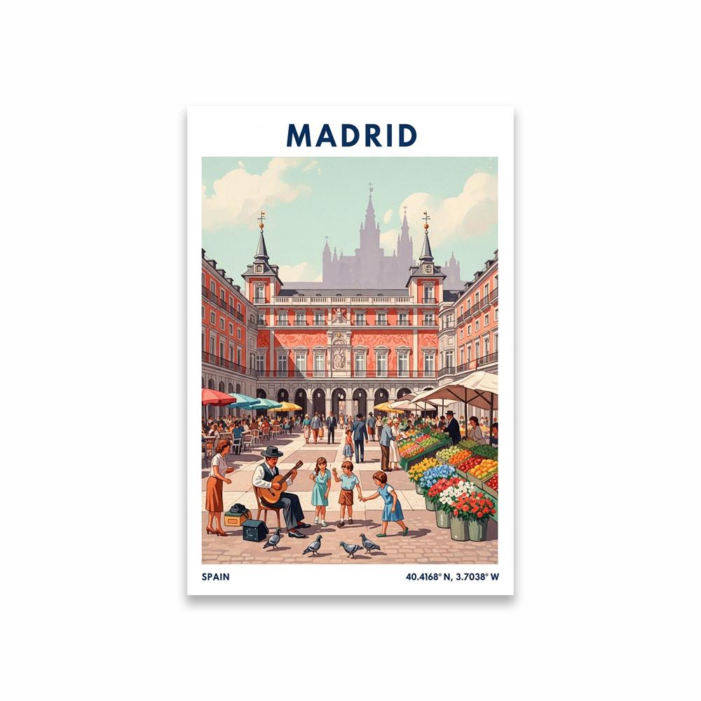 Spain Barcelona Travel Poster Vintage City Wall Art Travel Art Prints Watercolor Spain Street Madrid Prints Landscape Painting