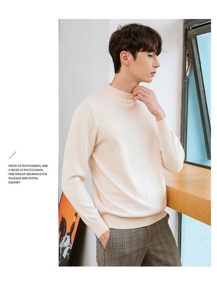 Мужской вязаный свитер с полуворотником, мягкий, прилегающий к телу, однотонный, повседневный, теплый, с длинным рукавом, универсальный, шерстяной, для ношения под низ, модный