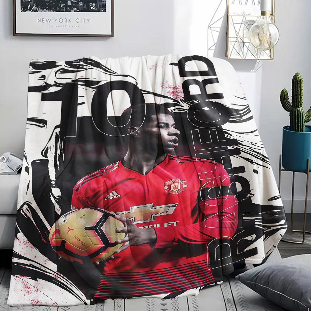 Rashford Printed Flannel Blanket, soft throw for bedroom sofa, washable, Christmas present, great gift.