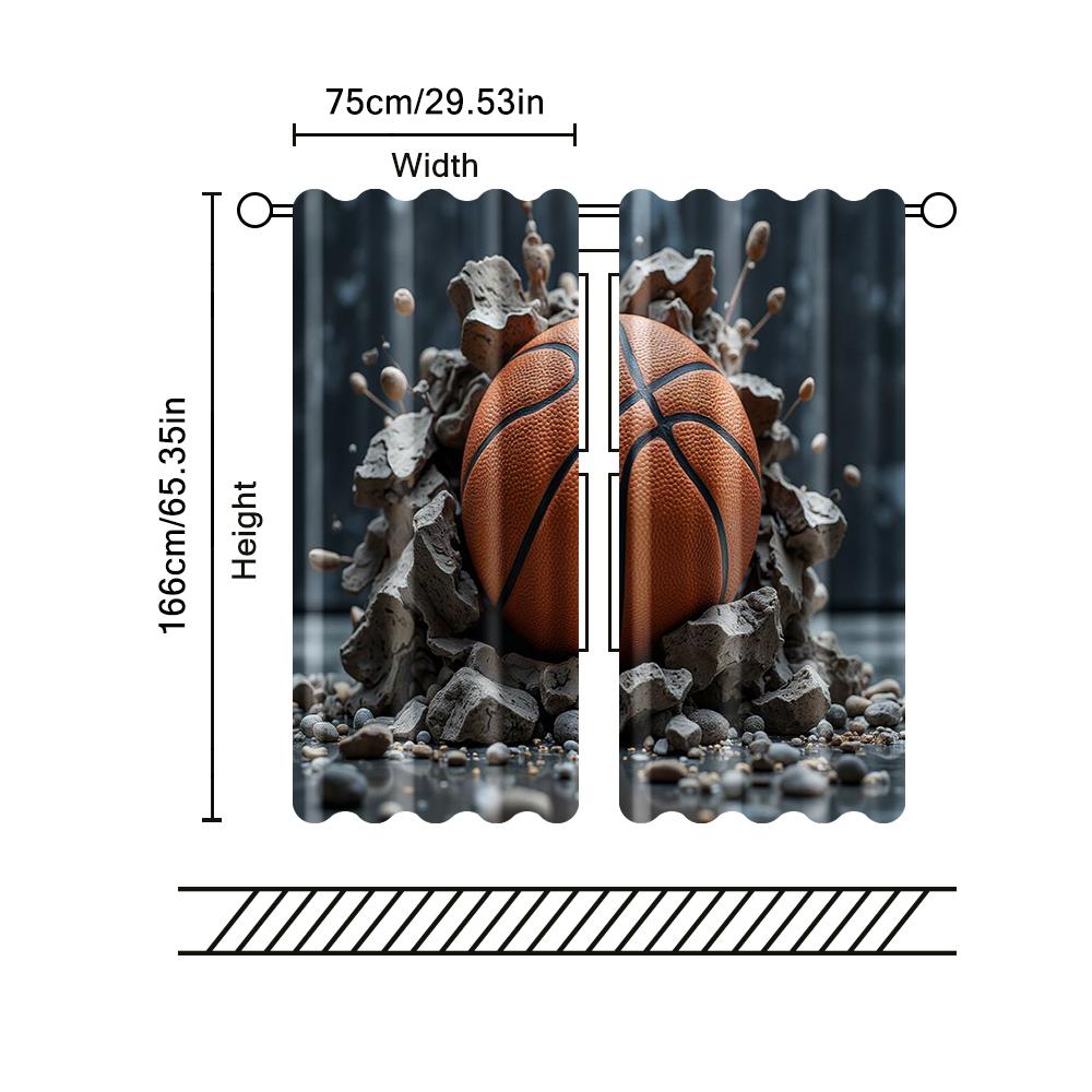 2 pcs   filtering curtains (excluding rods   non-movable   without batteries) Brave basketballbackgroundsuitable for use in