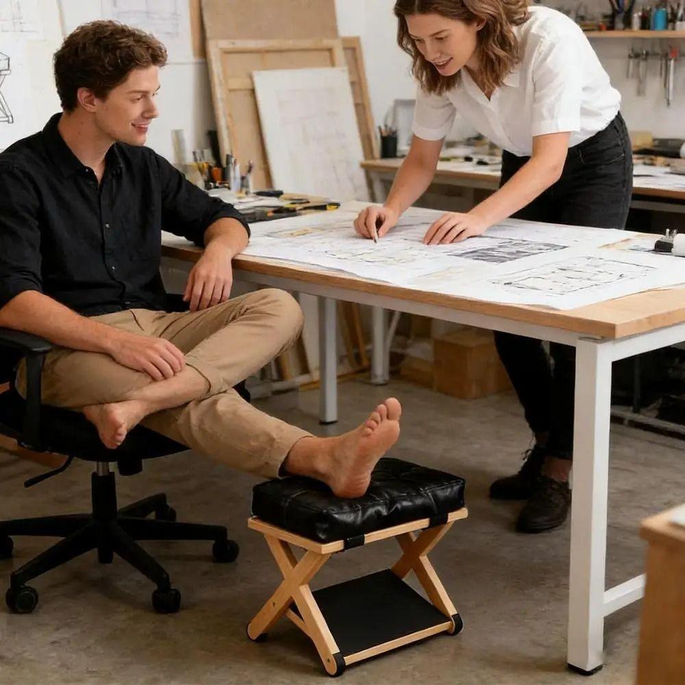 Natural Solid Wood Solid Wood Footrest Smooth Surface Office Foot Stool Home Office